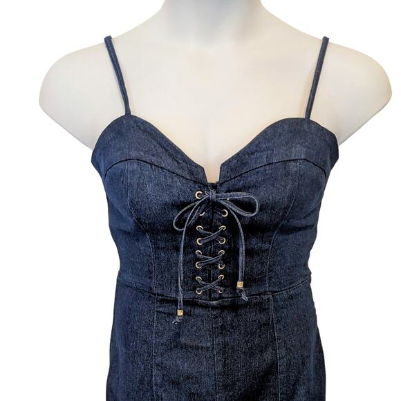 e.ssue Dark Blue Denim Body Con Knee Length Dress Size M NWT - Picture 2 of 7